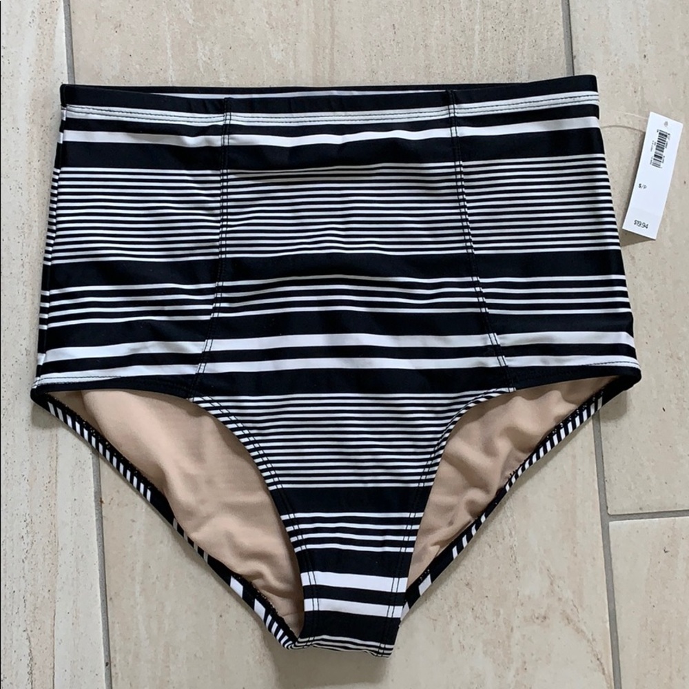 Old navy black/white stripe high top swim bottom S